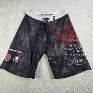 Affliction Boardshorts Men's Size 32 Black‎ Patch Swim Beach Casual